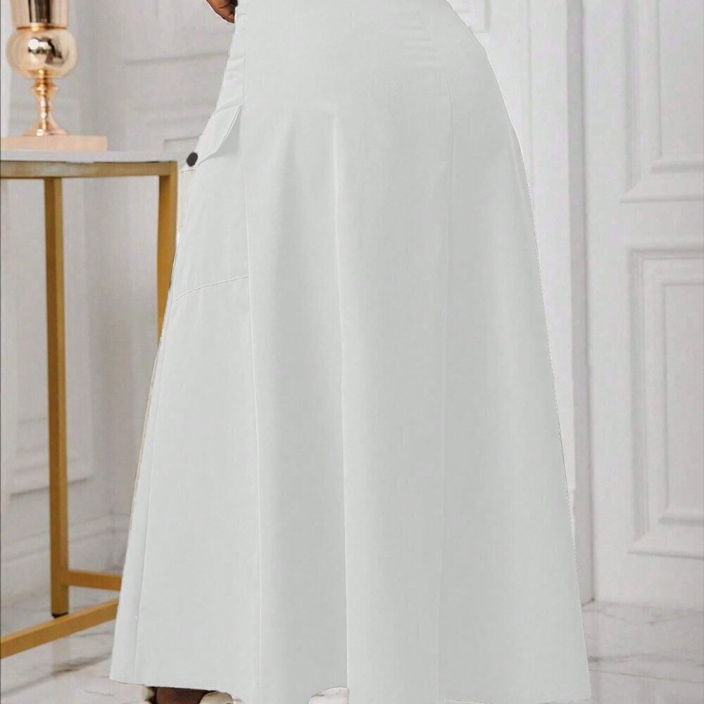 White Casual Women's Zipper Pocket A-Line Mini Skirt - Picture 3 of 3